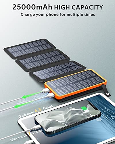 FEELLE Solar Charger 25000mAh Power Bank with Dual 2.1A USB Ports, 4 Solar Panels External Battery Pack Outdoor Waterproof Solar Phone Chargers for Smartphone, Tablets, Camera and Other Devices - Image 2