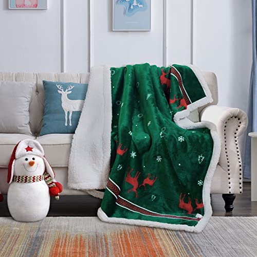 SOCHOW Christmas Holiday Sherpa Fleece Throw Blanket, Fuzzy Warm Super Soft Reversible Plush Blanket for Bed, Sofa and Couch, 127cm × 150cm, Green - Image 2