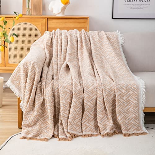 LHGOGO Throws for Sofas Large 2 Seater Sofa Throw Blanket Knitted Fringed Reversible Versatile Blanket Throw for Couch Sofa Bed Chair 180x230cm, Beige - Image 4