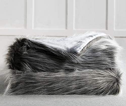Luxury Faux Fur Throw Blanket, Grey and Black High Pile Mixed Throw Blanket, Super Warm, Fuzzy, Elegant, Fluffy Decoration Blanket Scarf for Sofa, Couch and Bed, 125 x 150cm - Image 4