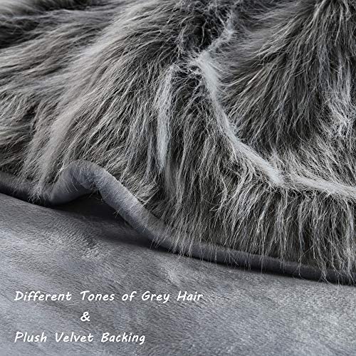 Luxury Faux Fur Throw Blanket, Grey and Black High Pile Mixed Throw Blanket, Super Warm, Fuzzy, Elegant, Fluffy Decoration Blanket Scarf for Sofa, Couch and Bed, 125 x 150cm - Image 3
