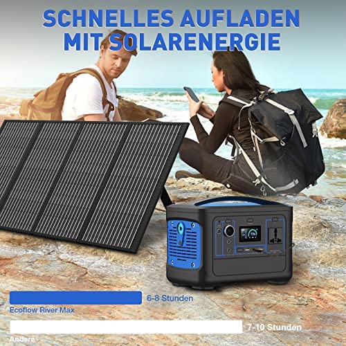 ACEHE 600 W Portable Power Station Power Bank,with 100 W Portable Solar Panel,600W Backup Lithium Battery for Outdoor Camping Travel Hunting Emergency (100W Solar Panel+600w Solar Generator) - Image 4
