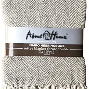 About the Home (IM) Cotton Herringbone Design Natural and Beige 3 Seater Sofa Bed Settee Throw, 225cm x 250cm