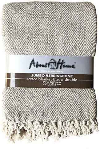 About the Home (IM) Cotton Herringbone Design Natural and Beige 3 Seater Sofa Bed Settee Throw, 225cm x 250cm