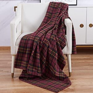Adore Home Soft and Warm Double 150x200cm Tartan Check Printed Fleece Throw for Sofa Bed Travel Car Blanket (Brown/Wine Check)