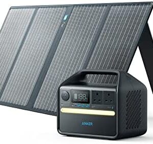 Anker 535 Portable Power Station, PowerHouse 512Wh with 100W Solar Panel, Solar Generator with LiFePO4, 2 × AC Outlets, 60W USB-C PD Output, LED Light for Outdoor Camping, RV, Power Outage, and More