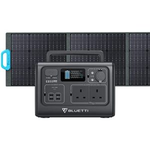 BLUETTI Solar Generator EB55 with PV200 200W Solar Panels Included, 537Wh Portable Power Station w/ 2 700W AC Outlets, LiFePO4 Battery Pack for Camping, Adventure, Blackout
