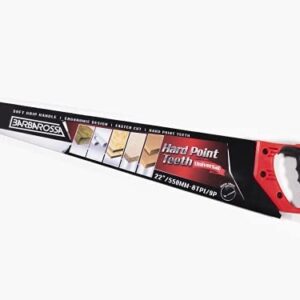 Barbarossa 20” 500mm Pro Hand Saw,Perfect for 1st Fix Heavy Duty Sawing, Trimming, Gardening, Wood Cutting, Plastic, Made from Carbon Steel with 8 TPI / 9 Points, Soft Grip Handle 20"