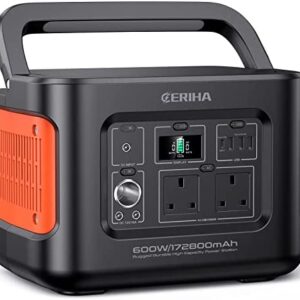 CERIHA Portable Power Station 600W, 622Wh Solar Electric Generator w/ 240V AC Outlet 100W USB-C Input/Output, Large Power Bank Deep Cycle Battery Pack Backup for Outdoor Camping, Trip, Fishing ect.