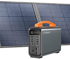 CTECHi Portable Power Station 320Wh with Foldable Solar Panels 100W, LiFePO4 Battery Solar Generator 240W AC Outlet/DC/USB/PD 60W,Power Supply for Outdoor, Indoor, Camping, Emergency,RV