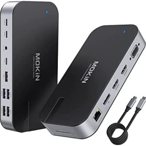 Docking Station Dual Monitor, Laptop Docking Station 15 in 1 Quad Monitor USB C Dock Thunderbolt 3 with Dual HDMI DisplayPort VGA Ethernet PD 100W SD/TF for Dell,HP,Macbook,Surface