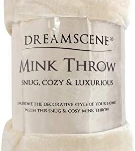Dreamscene Luxury Faux Fur Mink Fleece Throw Over Sofa Bed Soft Warm Blanket, Cream Ivory, 200 x 240 cm, King, Large