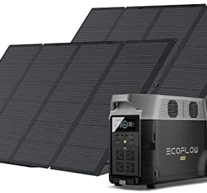 EF ECOFLOW DELTA Pro Power Station 3.6KWh/3600W with 2 X 400W Portable Solar Panel, 4 x 3600W (Peak 7200W) AC Outlets, Portable Solar Generator for Home Backup Outdoors Camping RV Emergency