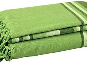 EHC Natural Cotton Textured Kerala Pattern Stripe Throw For Sofa Arm Chair Bedspread Settee Throw, Green - 220 x 250 cm, Giant Size