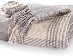 EHC Premium Reversible 100% Cotton Large 250 x 380cm Super King Size Tartan Throws for Sofa, Bedspread, Grey