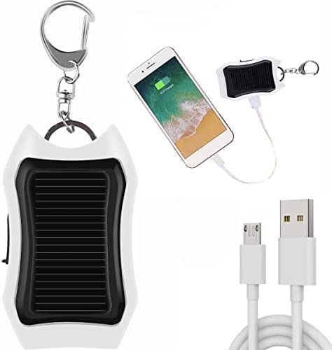 Fanomini Solar Power Bank Keychain 1200mAh Solar Charger Keychain with 3 LED Mini Portable Solar Panel Charger Camping Survival Emergency Gear for Cellphone MP3 Player Tablet (white)