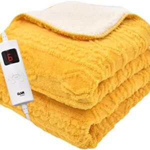GlamHaus Heated Throw Blanket - Electric 85W For Over Bed Or Sofa - Luxurious & Soft - Spicy Mustard Yellow - 9 Temp Settings & 9-Hour Timer - Machine Washable - XL 160 x 130cm (Yellow)