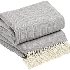 Highams Herringbone Chevron Soft Knit Tassel Fringe Fleece Throw Over for Chair Large Sofa Bed Blanket, Charcoal Grey - 150 x 200cm