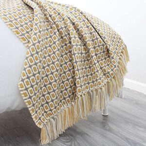 KINGGOO Blanket Simple wind yellow Checked Warm Bed Sofa Throw Blanket with Fringe Tasselled For bedroom home (Color : Yellow, Size : 127X170CM)