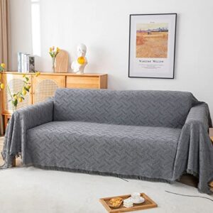 LHGOGO Sofa Throws Large 3 Seater Throws for Sofas Large Throws for Settees, 180*300cm Extra Large Reversible Woven Blanket Throw - Grey
