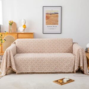 LHGOGO Throws for Sofas Large 2 Seater Sofa Throw Blanket Knitted Fringed Reversible Versatile Blanket Throw for Couch Sofa Bed Chair 180x230cm, Beige