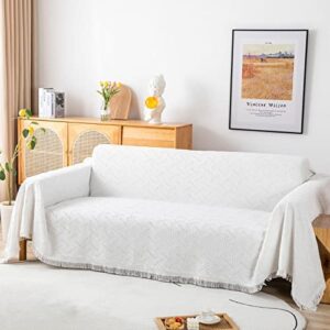 LHGOGO Throws for Sofas Large Throws for Settees, Sofa Throws Large 3 Seater 180x300cm Extra Large Reversible Woven Blanket Throw - White