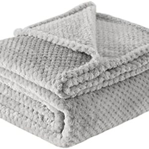 Lifewit Throw Blanket Throw Size Waffle Blanket for Couch Sofa Bed Outdoor Travel, Soft Fluffy Cozy Microfiber Fleece Blanket for All Season, Silver Grey, 130 x 150 cm