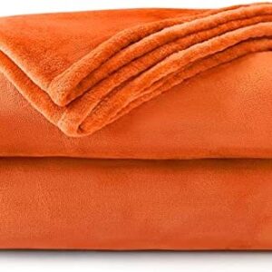 Luxury Soft Faux Mink Velvet Feel Flannel Bed Decorative Throw Travel Super Soft Sofa Throwover (Orange, 150x200cms)