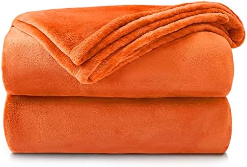 Luxury Soft Faux Mink Velvet Feel Flannel Bed Decorative Throw Travel Super Soft Sofa Throwover (Orange, 150x200cms)