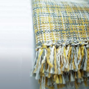 MILLSAWAY Multi Colours Chunky Woven Ochre Blanket Throw for Sofa and Bed 130 X 150cm