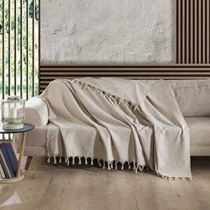 Milam London 100% Cotton Large Throw For Sofas | Beds | Settees | Bedspread Double Size | Large Blanket For Beds | 200 x 230 cm Beige