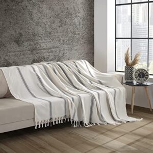 Milam London Cream Throw For Sofas | Bed | Settee | Bedspread Double Size | Recycled Cotton | Large Blanket For Beds | 200 x 230 cm