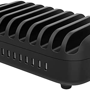 NTONPOWER Charging Station for 10 Tablets or Phones 120W Multi USB Charger for Docking Multiple Devices and Organise Desk- Black