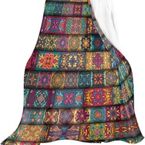 Oarencol Boho Ethnic Mandala Flower Throw Blanket Bohemian Stripes Colorful Soft Flannel Fleece Lightweight Blankets for Bed Sofa Couch Adults Kids 50"x60"