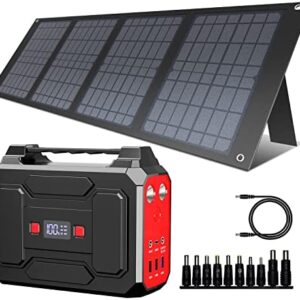 Powkey 99Wh/ 27000mAh Portable Power Station 100W Camping Power Pack with 40w Solar Panel Emergency Power Supply for Outdoors, Camping, Emergency