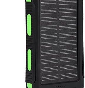 Solar Power Bank, Plastic + Silicone Material Charger Power Bank with Compass for Sport for Travel for Outdoor Fast Charge(Black+green)