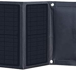 XINPUGUANG Solar Charger 14W Portable Dual USB Outdoor Foldable Solar Panel 5V 3A Output for Smartphone, Tablet, Camera, Power bank, Fan, Camping, Travel Charging (Black)