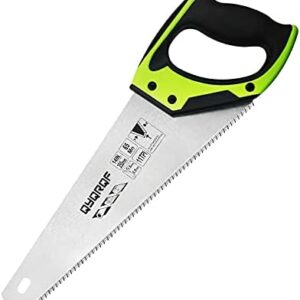 14 in. Pro Hand Saw, 11 TPI Fine-Cut Soft-Grip Hardpoint Handsaw Perfect for Sawing, Trimming, Gardening, Cutting Wood, Drywall, Plastic Pipes, Sharp Blade, Ergonomic Non-Slip Handle (green)
