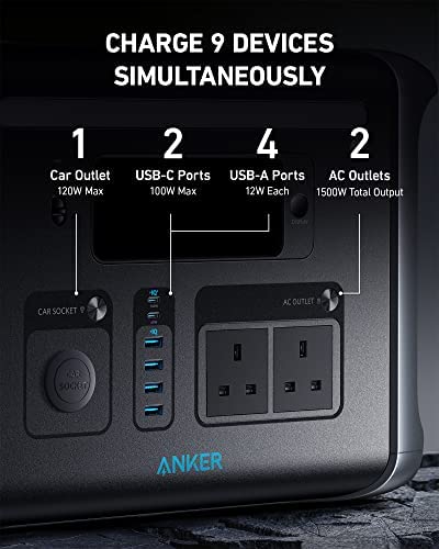 Anker 757 Portable Power Station, PowerHouse 1229Wh LiFePO4 Battery, 1500W Solar Generator with 2 AC Outlets (Solar Panel Optional), 2 USB-C Ports 100W Max, LED Light For Camping, RV(Renewed) - Image 7