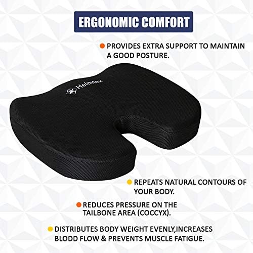 EDS Memory Foam Seat Cushion for Office Chair Breathable Seat Pads Orthopedic Chair Cushion For Car Seats Desk Chairs Gaming And Computer Chairs Non-Slip Coccyx Cushion Washable Removable Cover Black - Image 7