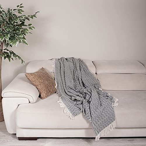 Milam London Throw For Sofa | Cosy Blanket For Bed | Knitted Blanket | Bed Throw Double Size | Sofa Blanket | Throws For Armchairs | Cotton Blanket Throw | Dark Grey Throw 170 x 200 cm - Image 2