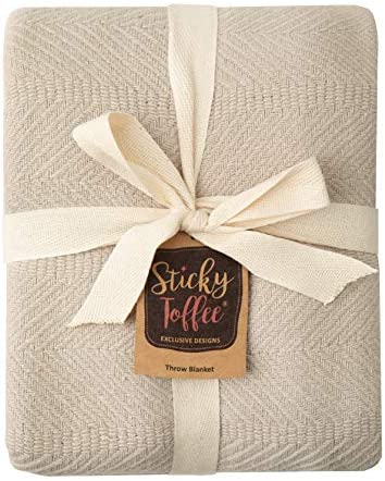 Sticky Toffee Woven Blanket - 100% Cotton, Tan | Large Lightweight Throw | Warm, Light & Soft for Living Room Couch, Chair, Outdoors or for Home Bedspreads | Machine Washable - Image 3