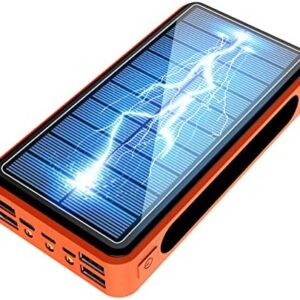 AEU Solar Power Bank 50000Mah, Solar Portable Charger 2020 Newest with 4 USB Outputs & Type-C Input Waterproof 28 LED Portable Flashlight Battery Pack for Outdoor Activities,Orange