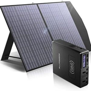 ALLPOWERS Portable Power Station 154Wh/41600mAh 2x 200W AC Outlets Power Bank Wireless Charging 60W USB-C Solar Generator with 100W Solar Panel for Outdoor Picnic Fishing Travel Camping Computer