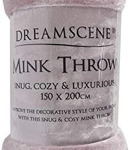 Dreamscene Luxury Faux Fur Mink Fleece Ultra-Soft Snug Cosy Decorative Throw Over-Bed Sofa Warm Blanket, Blush Pink - 125 x 150cm