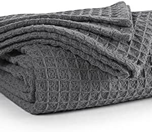 EHC Luxuriously Soft Chunky Waffle Cotton Throws Extra Large Sofa Bed, Sofa, Couch Blanket Bedspread, King Size, 225 x 250 cm - Grey
