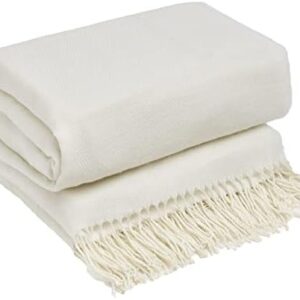 Highams Herringbone Chevron Soft Knit Tassel Fringe Fleece Throw Over for Chair Large Sofa Bed Blanket, Cream Ivory - 150 x 200cm