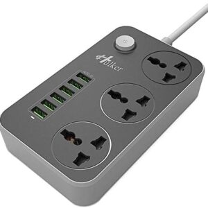 Hulker Extension Lead with USB Ports 3 Way Outlets 6 USB Ports Surge Protection Power Strip UK Power Socket with Bold Extension Cord with Fuse and Shutter Power Strips Universal Socket
