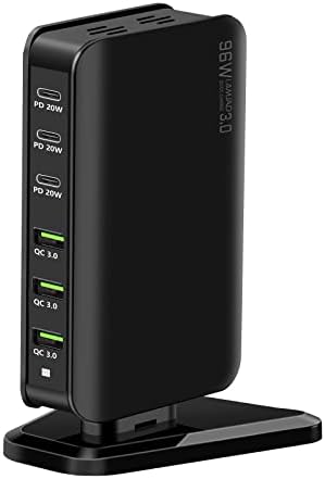LAMJAD USB C Plug,96W II Charger station,QC 3.0 & PD 6-Port Fast Wall Charger, with Three USB C Ports (20W Max), for iPad, iPhone 13 12 11 Max Mini, Pixel Samsung Galaxy and More