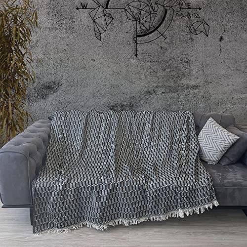 Milam London Throw For Sofa | Cosy Blanket For Bed | Knitted Blanket | Bed Throw Double Size | Sofa Blanket | Throws For Armchairs | Cotton Blanket Throw | Dark Grey Throw 170 x 200 cm
